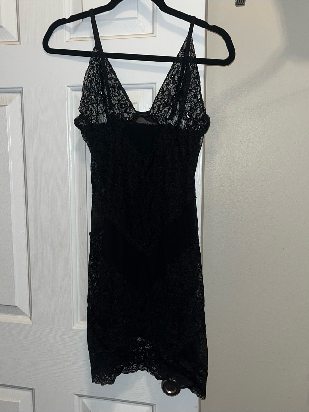 Sheer Black Lace Chemise Slip with Adjustable Straps